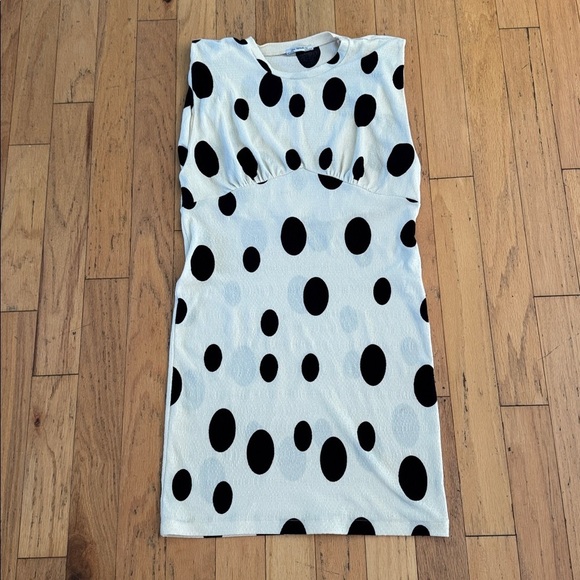Zara | Polka Dot Midi Length Dress | cream/black | size M - Picture 2 of 8
